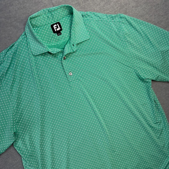 Footjoy Golf Polo Shirt Mens XL Green Geometric Performance Stretch The Preserve - Picture 1 of 9